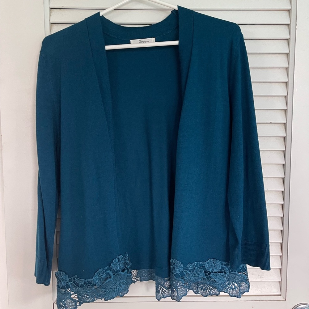 Blue Cardigan with Lace Trim